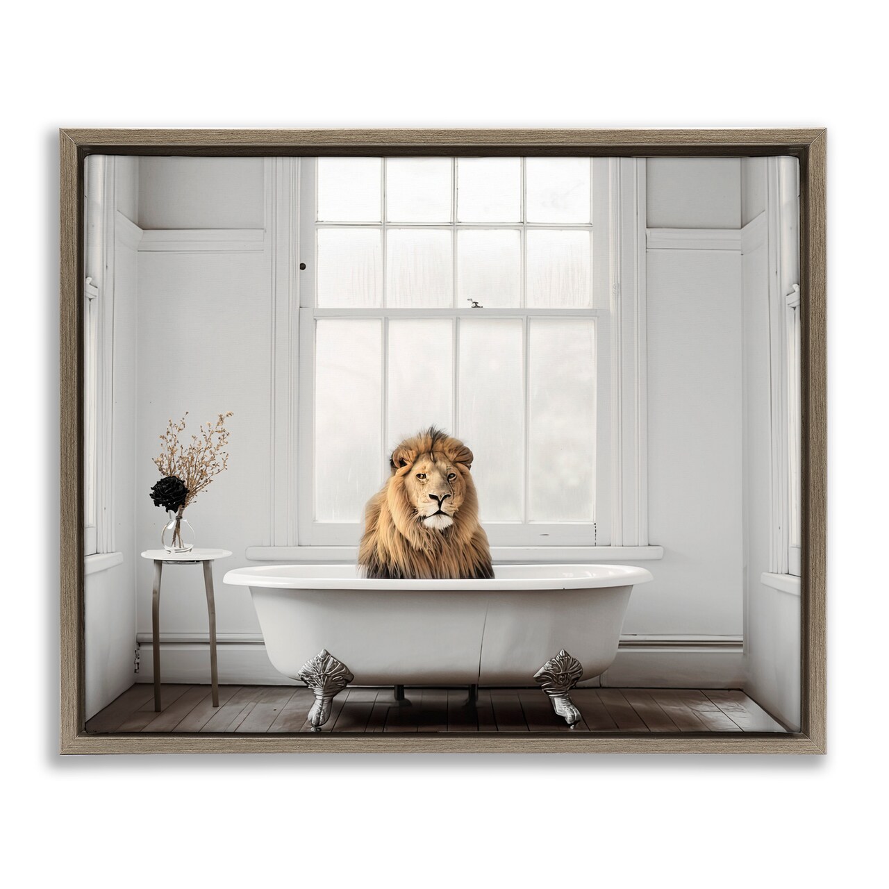 Stupell Industries Minimalist Lion Bathtime Floating Frame, design by Sasha